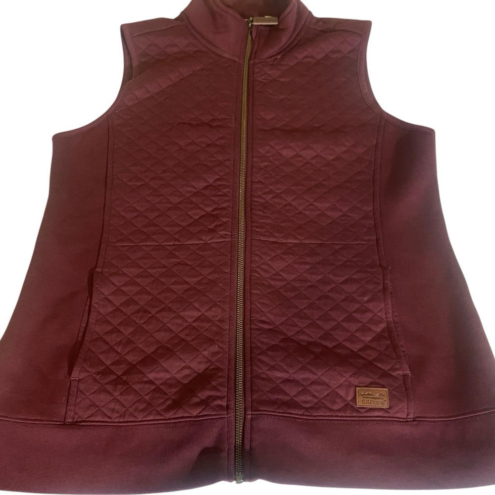 L. L. Bean Women's Dark Burgundy Textured Full Zip Vest Large